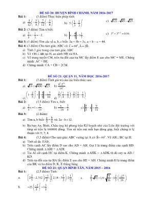 4 Đề thi học kỳ I môn Toán Lớp 7